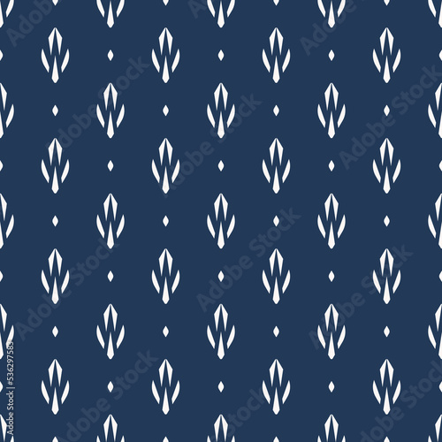 Ethnic blue white color wallpaper pattern. Vector small geometric ethnic abstract flower shape seamless pattern background. Use for fabric, textile, interior decoration elements, upholstery, wrapping.