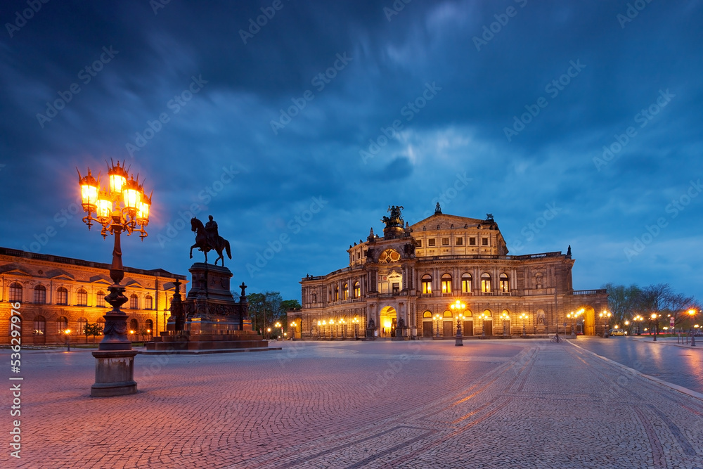 Semperoper Theater in Dresden at evening, Saxony, Germany