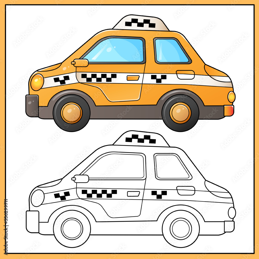 Coloring Page Outline Of cartoon Car. Taxi. Images transport or vehicle for children. Coloring book for kids.