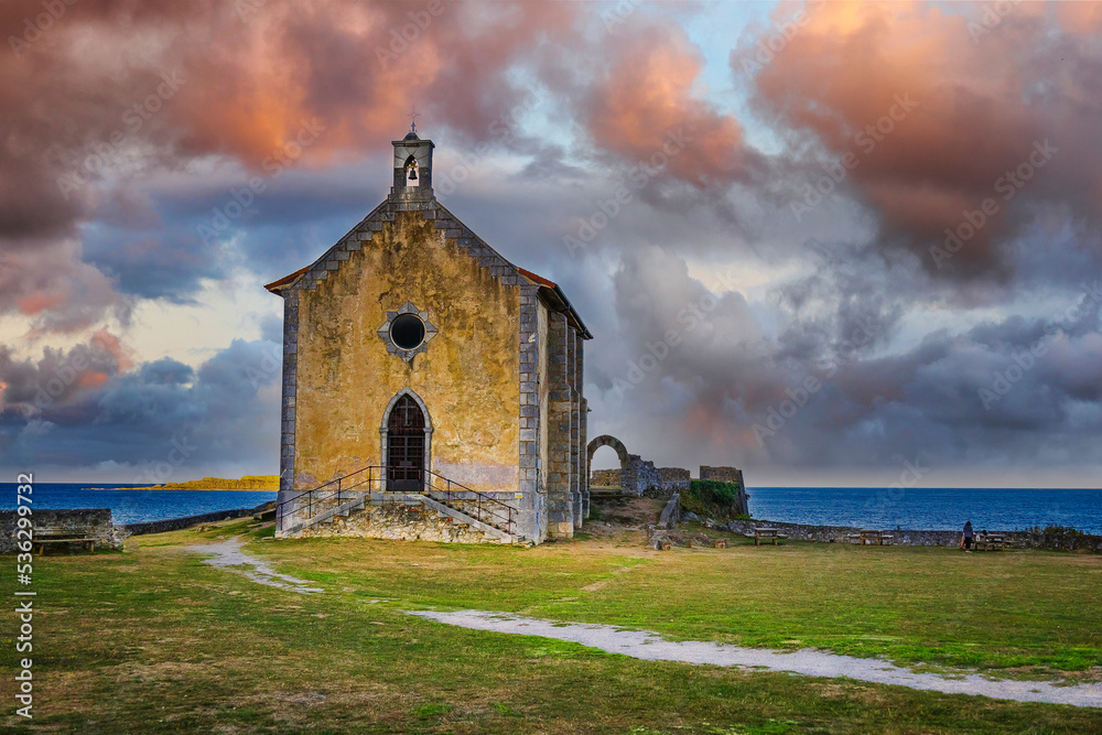 Hermitage of Saint Catherine, Mundaka - Biscay, Spain. Church by the sea on the basque village of Mundaka, place of one stage of the world surf tour championships