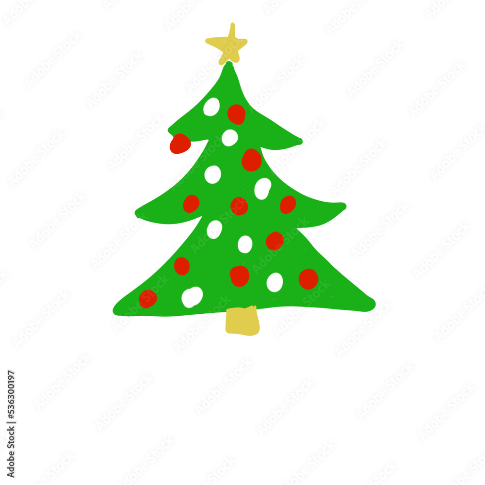 Child like isolated Christmas tree with red and white balls Child like isolated Christmas tree with red and white balls