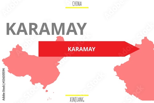 Karamay: Illustration mit dem Namen der chinesischen Stadt Karamay in der Provinz Xinjiang photo