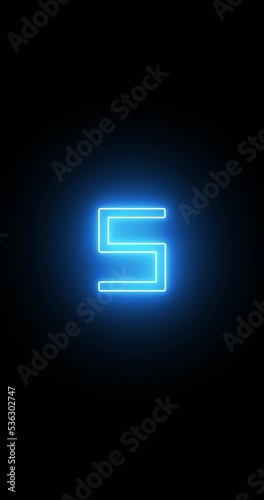 Blue Neon bright glowing countdown timer from 10 to 0. Vertical video.