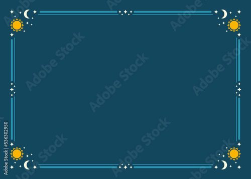 Elegant rectangular frame with sun, moon and stars. Festive design depicting the change of day and night. Frames vector.