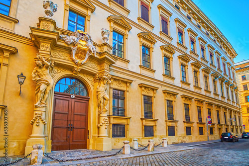 Obraz na płótnie The side wing of Stadtpalais Liechtenstein with scenic entrance portal, Vienna, Austria w salonie