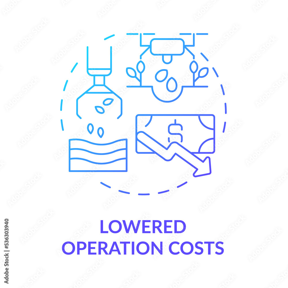 Lowered operation costs blue gradient concept icon. Maintaining revenue abstract idea thin line illustration. Operating expenses. Isolated outline drawing