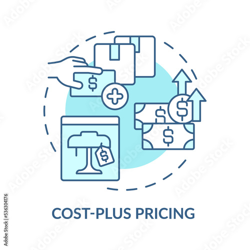 Cost-plus pricing turquoise concept icon. Adding profit percentage abstract idea thin line illustration. Isolated outline drawing