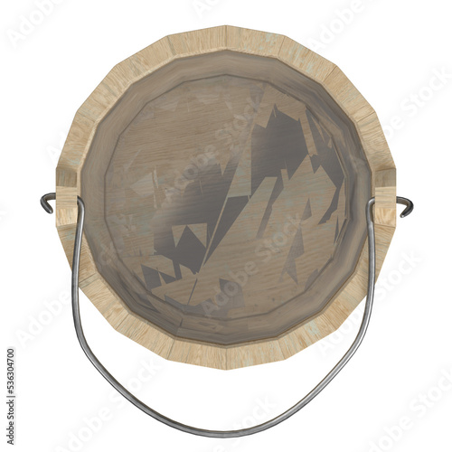 3d rendering illustration of a wooden bucket
