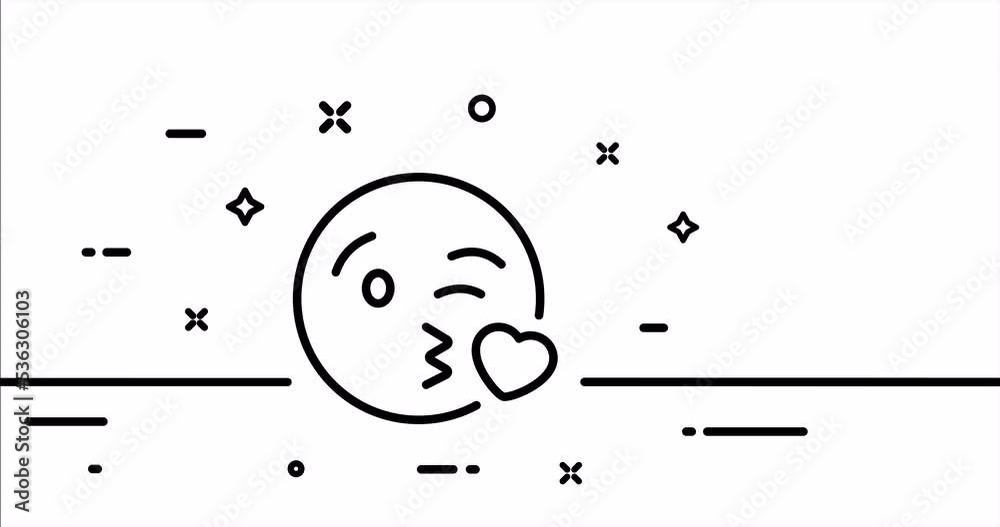 Emoticon giving a kiss. Love, heart, emoji, messenger, couple, express feelings, date. Online communication concept. One line drawing animation. Motion design. Animated technology logo. Video 4K Emoticon giving a kiss. Love, heart, emoji, messenger, couple, express feelings, date. Online communication concept. One line drawing animation. Motion design. Animated technology logo. Video 4K