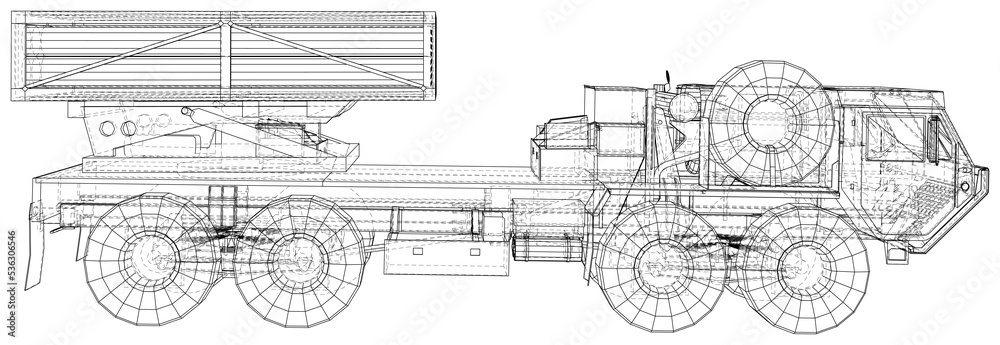 Illustration Missile Truck vector. The layers of visible and invisible lines are separated. EPS10 format. Vector created of 3d