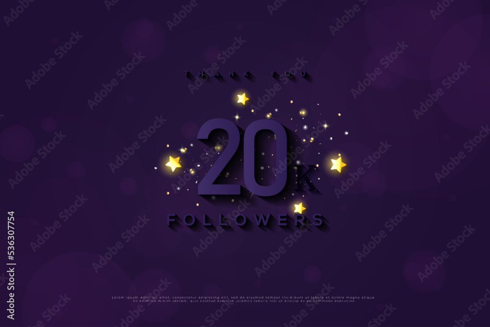 20k followers on dark purple background.