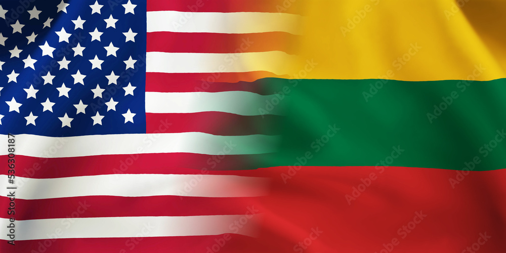 Lithuania,USA flag together.Lithuania,American waving flag. Lithuania,USA flag together.Lithuania,American waving flag.
