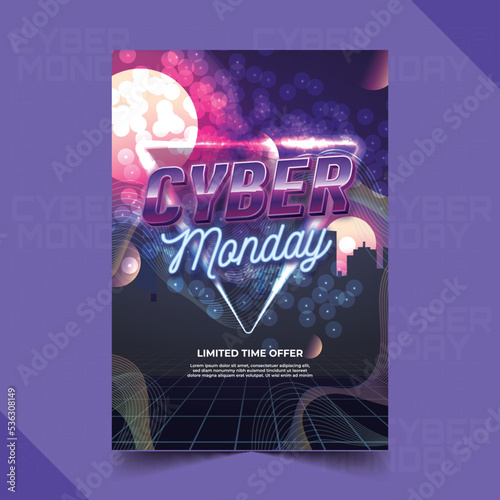 realistic wavy cyber monday vertical poster template vector design illustration