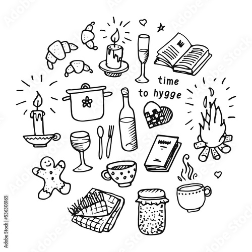 Time to Hygge. Hand drawn illustration in doodle style