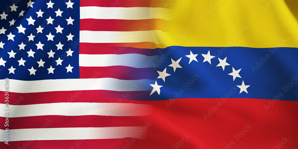 Venezuela,USA flag together.Venezuelan,American waving flag. Venezuela,USA flag together.Venezuelan,American waving flag.