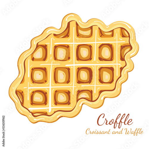 Croffle, croissant waffle. Hand drawn vector illustration isolated on white background.