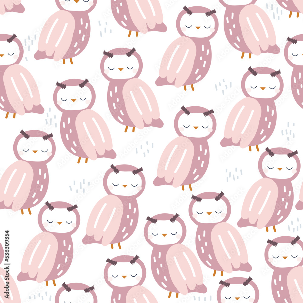 Seamless pattern with pink owls. Cute childish print. Vector hand drawn illustration. Seamless pattern with pink owls. Cute childish print. Vector hand drawn illustration.