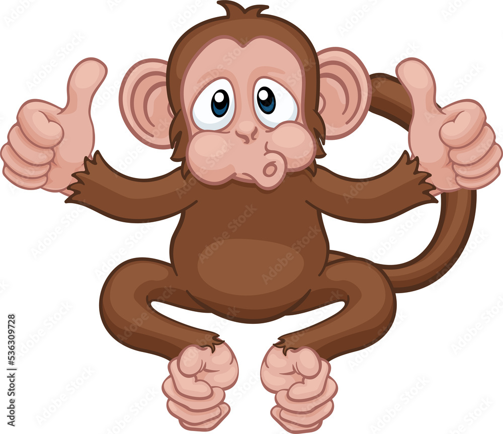 Fototapeta premium Monkey Cartoon Animal Giving Double Thumbs Up