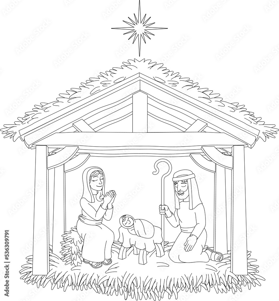 Christmas Nativity Scene Cartoon Coloring