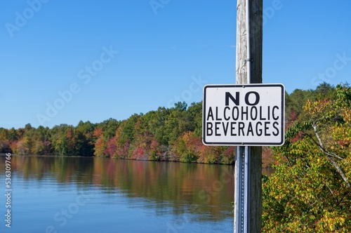 No alcoholic beverages sign on lake photo