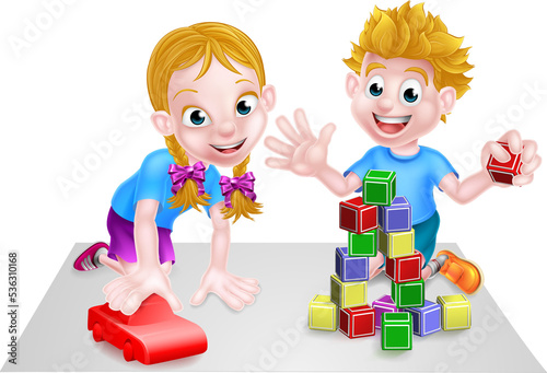 Cartoon Boy and Girl Playin...
