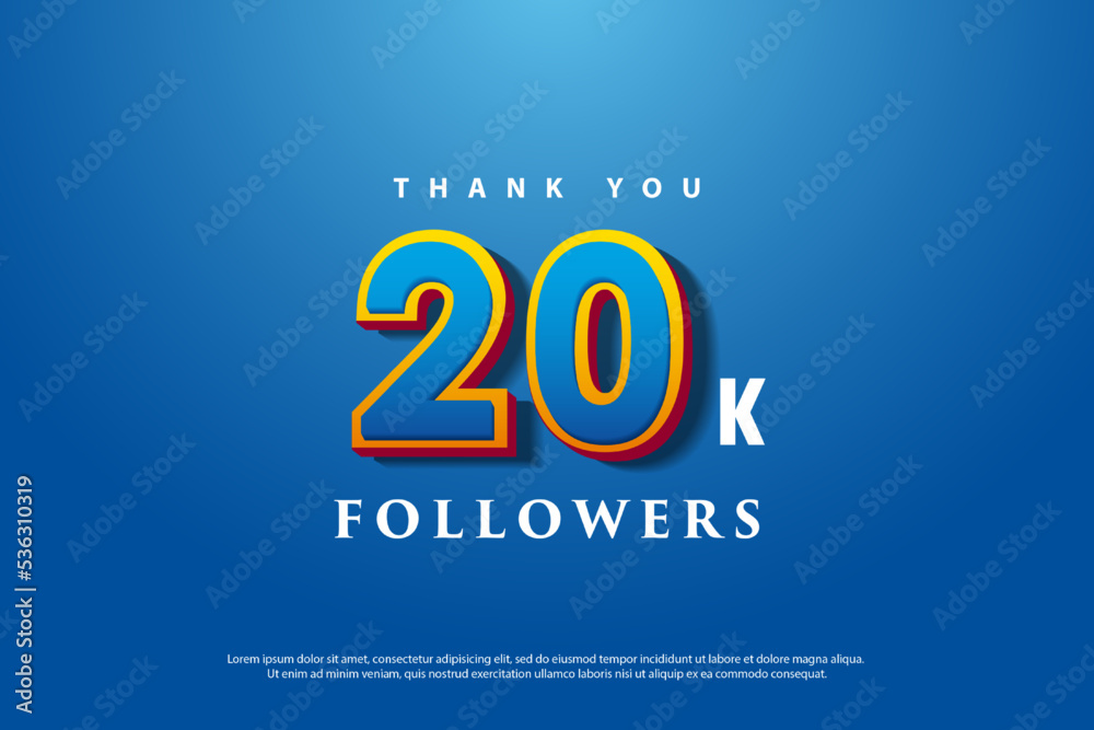 20k followers poster with soft 3d numbers.