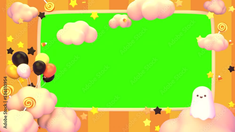 Looped cartoon Happy Halloween balloons frame on a green screen background.