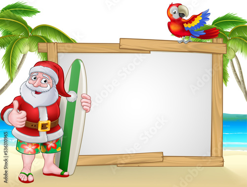 Santa Claus Surf Beach Chri...