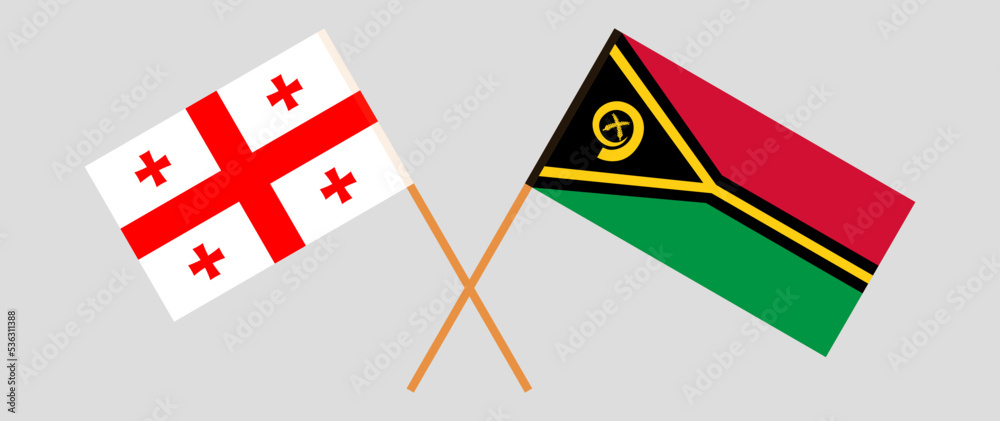 Crossed flags of Georgia and Vanuatu. Official colors. Correct proportion