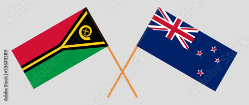 Crossed flags of Vanuatu and New Zealand. Official colors. Correct proportion
