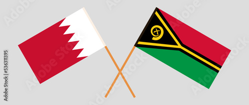 Crossed flags of Bahrain and Vanuatu. Official colors. Correct proportion