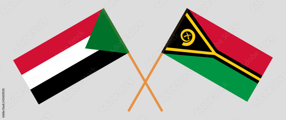 Crossed flags of the Sudan and Vanuatu. Official colors. Correct proportion Crossed flags of the Sudan and Vanuatu. Official colors. Correct proportion