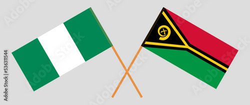 Crossed flags of Nigeria and Vanuatu. Official colors. Correct proportion