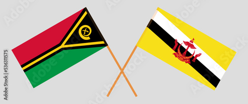 Crossed flags of Brunei and Vanuatu. Official colors. Correct proportion