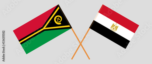 Crossed flags of Vanuatu and Egypt. Official colors. Correct proportion
