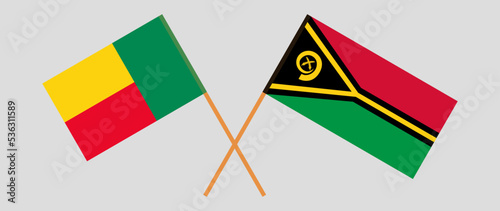 Crossed flags of Benin and Vanuatu. Official colors. Correct proportion