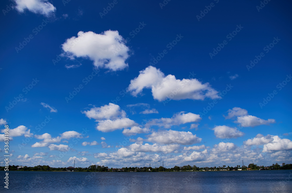 Sky and clouds with horizon and lake