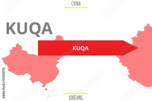 Kuqa: Illustration mit dem Namen der chinesischen Stadt Kuqa in der Provinz Xinjiang photo