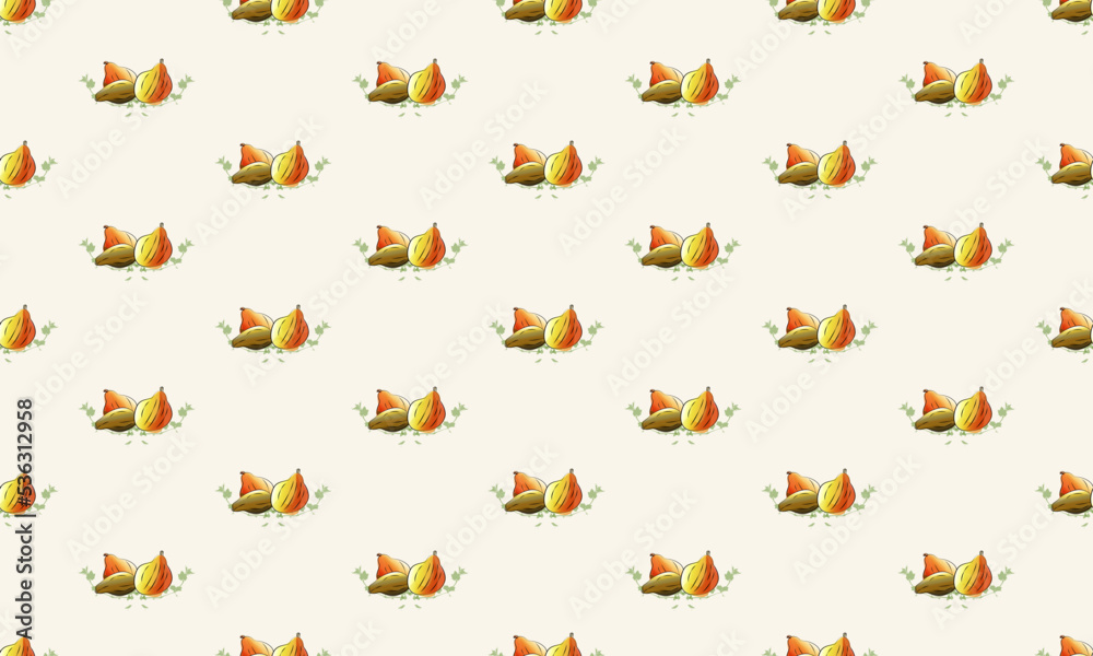Pumpkins Seamless Pattern. Autumn background in watercolor style. Pattern design for Harvest festival or Thanksgiving day. Illustration for wrapping paper, and textiles.