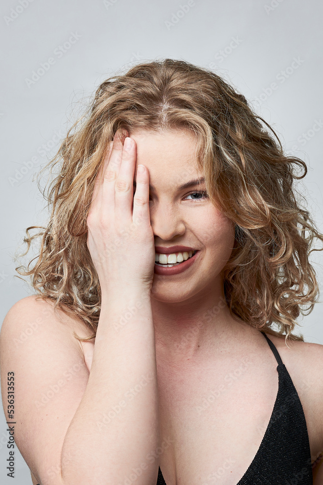 happy female posing with hand happy female posing with hand
