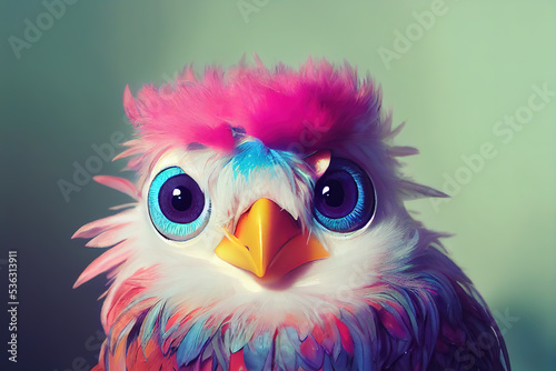 Colorful and bright feathers bird. 3D render