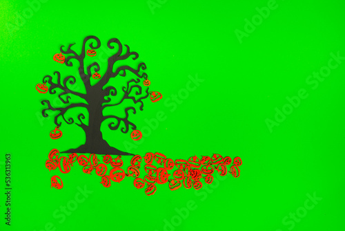 Halloween Tree with Orange Pumpkins on the green screen background.