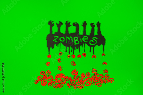 Halloween  hands on the green screen background.