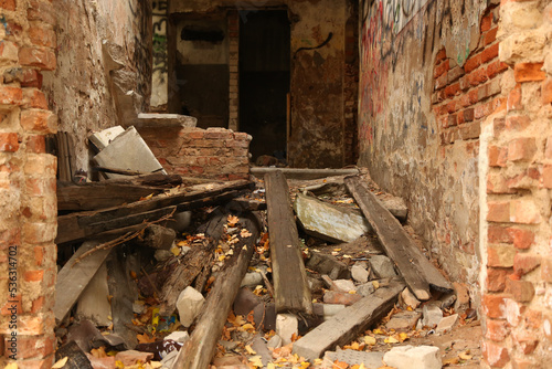 Abandoned building at autumn time