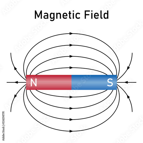 Magnetic field of a bar magnet diagram. scientific vector illustration isolated on white background.