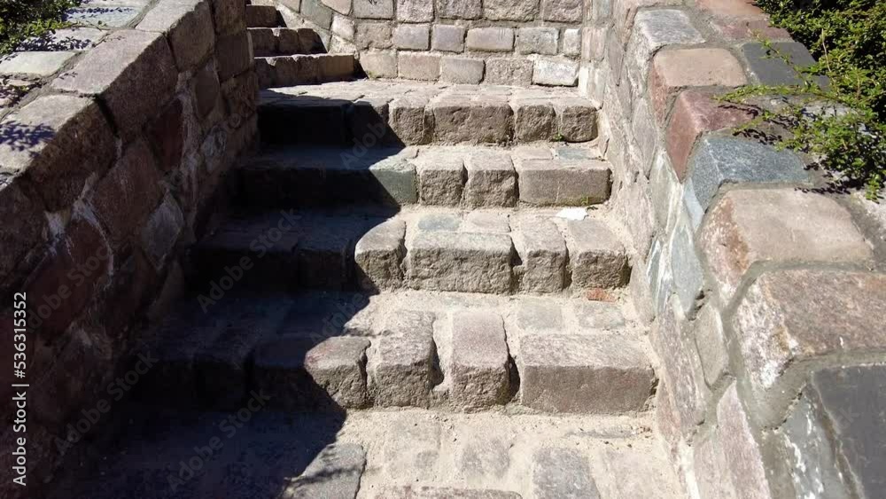 Walking Up Into Sunny Cobblestone Staircase In Warsaw, Poland. POV Walking Up Into Sunny Cobblestone Staircase In Warsaw, Poland. POV