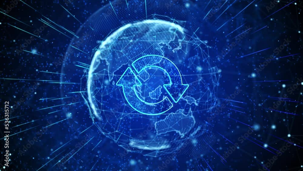 Reset Digital Global Technology World Network connections Loop background. Rotation arrow sign. Versus concept. Refresh line icon. Reset or Reload symbol Neon light. Repeat icon. symbol. Loop sign.