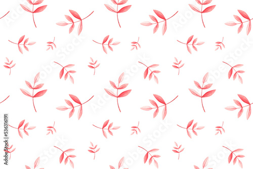 Watercolor seamless pattern of red leafs for print with white background. Fall vibes