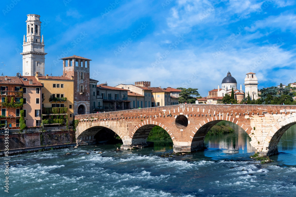 The Ponte Pietra on the Adige River in Verona