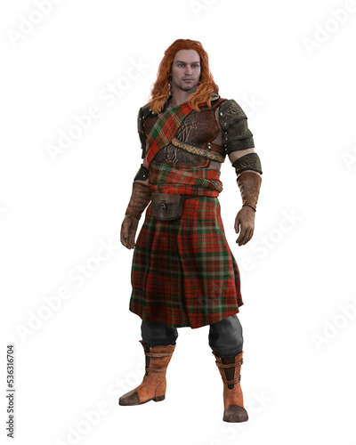 Принти на полотні Tall muscular handsome highlander man with red hair standing in tartan costume